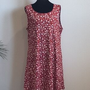 Women’s Red Floral Sleeveless Dress With Pockets, XL